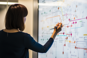 woman drawing up a plan on the whiteboard