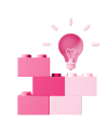 An illustration of pink building blocks and a light bulb.